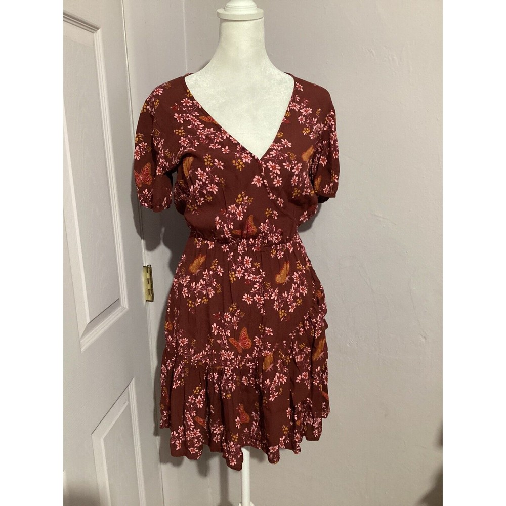 Madewell Red Floral Butterfly Print Fit & Flare Mini Dress 00
